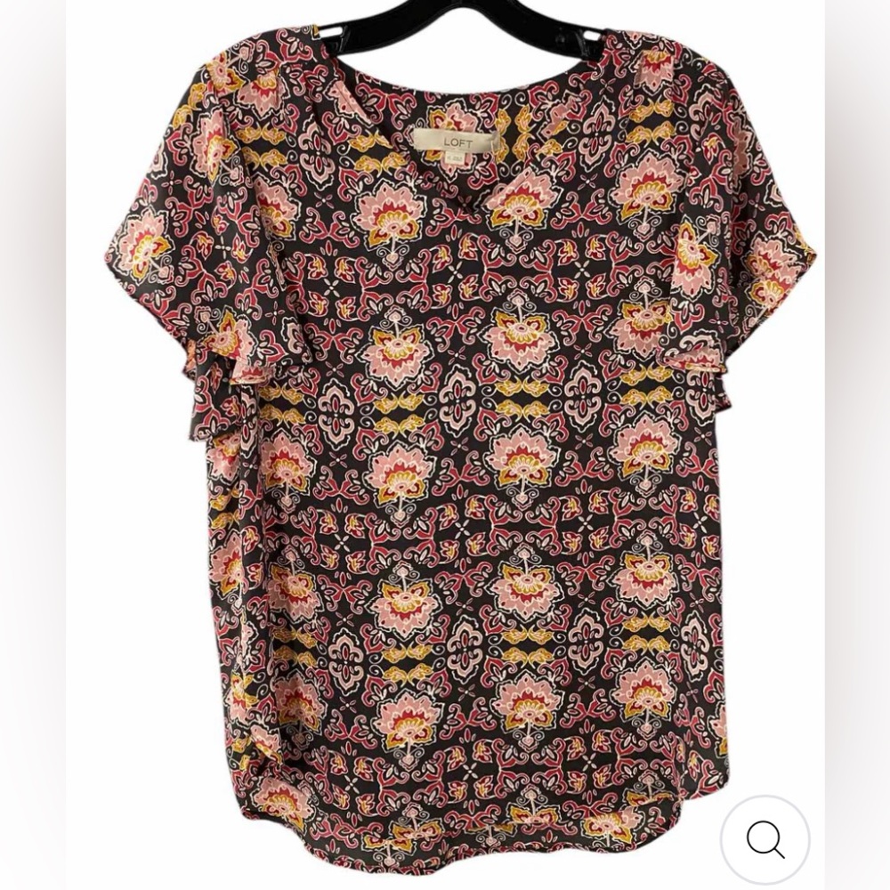 LOFT Women's Floral Print Top - Grey and Pink